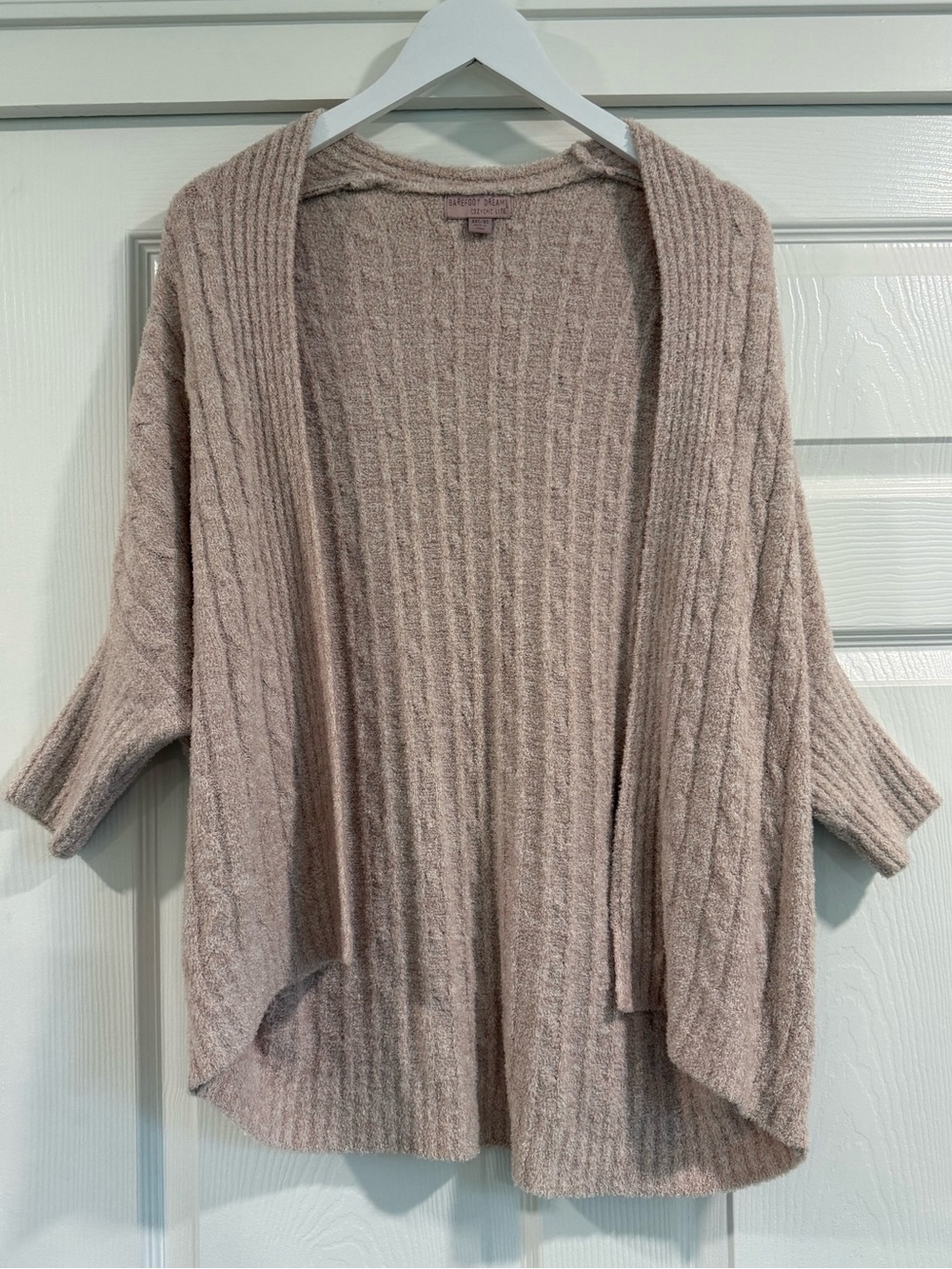 Barefoot Dreams Cozy Chic Lite Cable Shrug Softest Open Front Cardigan in Rose